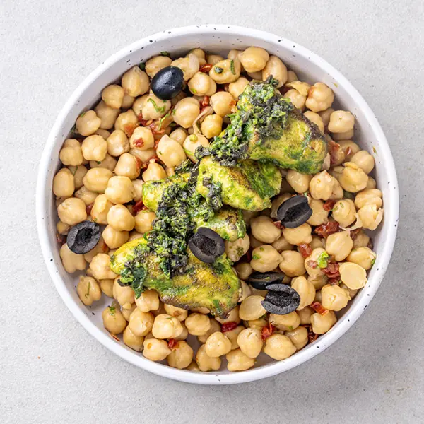 Olive, Pepper & Basil-Baked Fish With Sundried Tomato Chickpeas